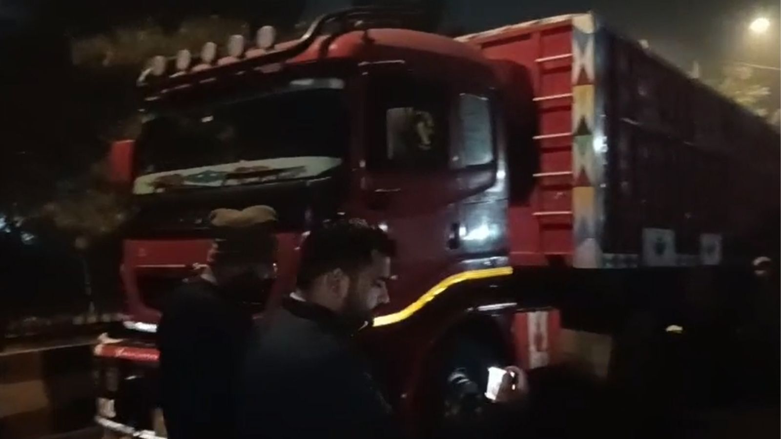 Car collides with truck parked in the middle of the road on DAV flyover