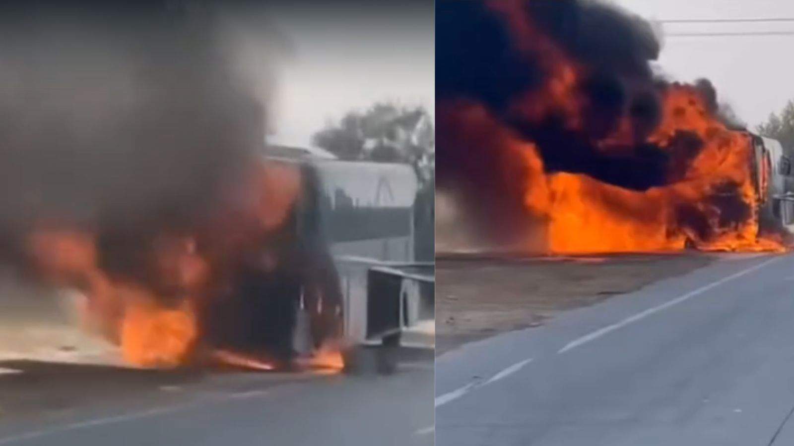 bus bursts into flames in Patiala