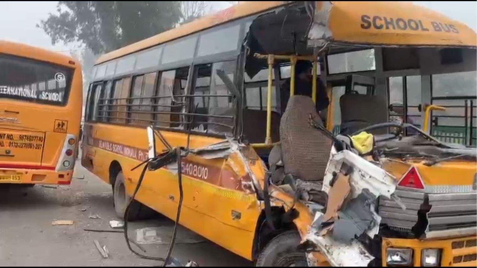 Chandigarh Highway Two School Buses Collide Dense Fog Grips