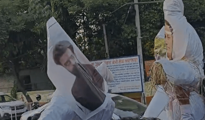 Christian community protests against Bhana Sidhu in Jalandhar, seen holding effigies