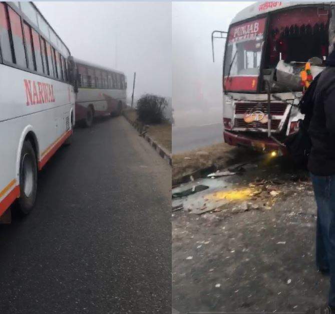 Collision between Roadways and private bus in Jalandhar