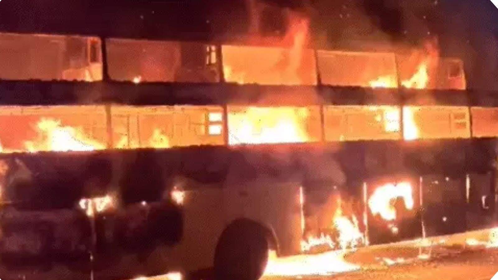 Once again, a moving bus caught fire; 36 passengers were on board.