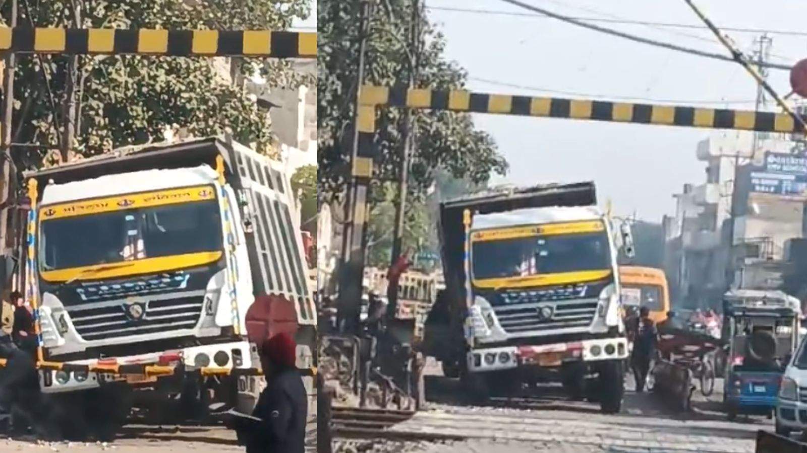 Overloaded truck goes out of control on Jalandhar railway track